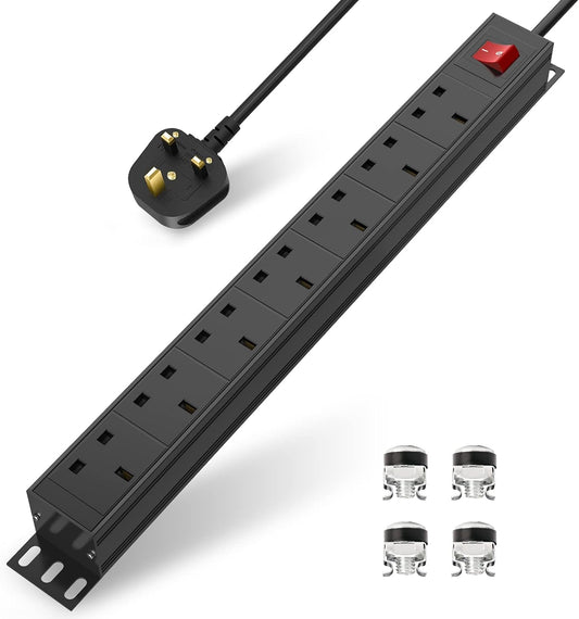 Extension Lead Power Strip, THOWALL 7 Way Extension Plug Sockets with Cable, Wall Mountable Power Socket, 13amp Power Distribution Unit Rack Mount with Mounting Brackets, Surge Protection,1,8M