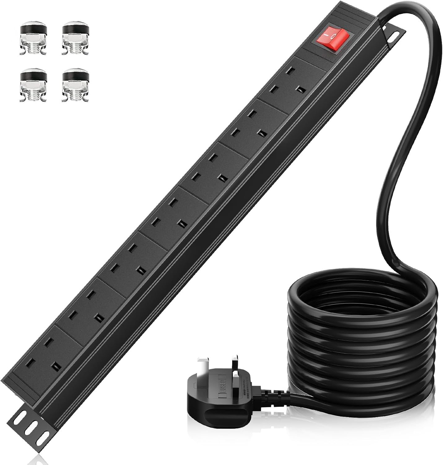 3M Extension lead 7 Way Power Strip Surge Protection, Ohuo Rack Mount Power Strips 19 inch, 13A Power Distribution Unit with Switch, 3M Cable