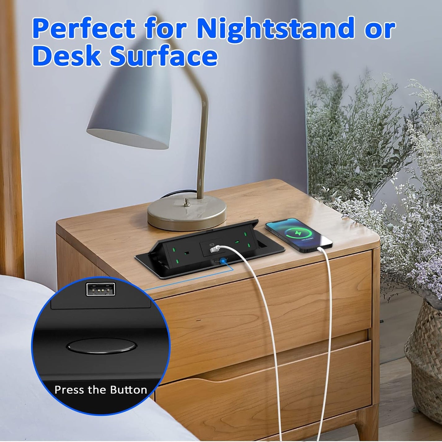 Recessed Desk Power Socket USB C, Ohuo Pop up Sockets for Worktops Hid ...